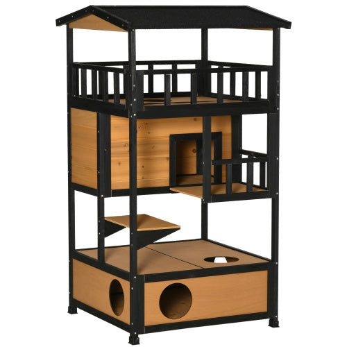 Wooden Outdoor Cat House, Wild Cat Shelter Tree Cocoa The Trendy Pet