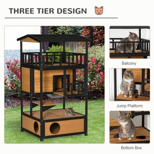 Wooden Outdoor Cat House, Wild Cat Shelter Tree Cocoa The Trendy Pet