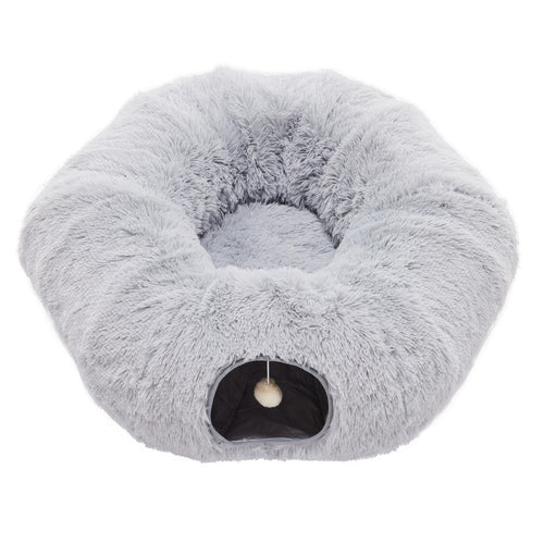 Cat Tunnel With Cat Bed For Indoor, Soft Plush Peekaboo Cat Cave Donut Tunnel, For Cats Kittens, Rabbit Cocoa The Trendy Pet